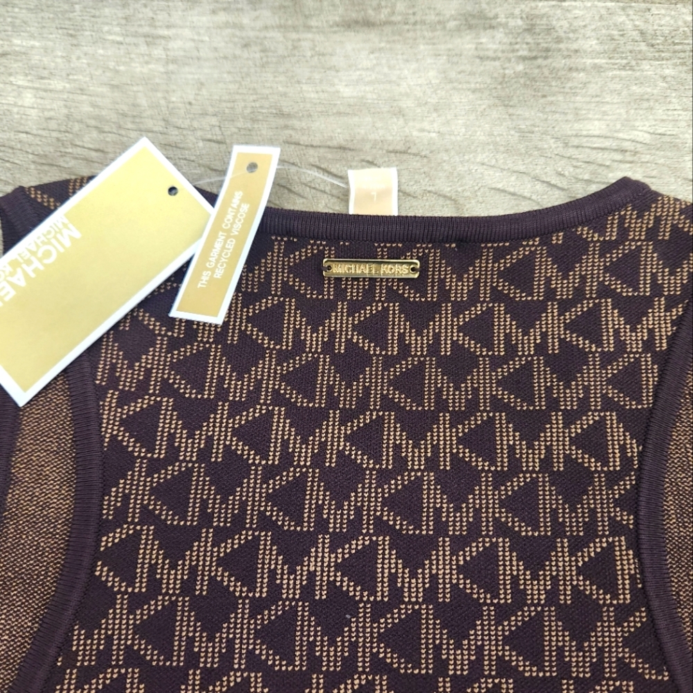 Michael Kors Womens Chocolate Logo Jacquard Tank Dress - Large - Picture 9 of 10